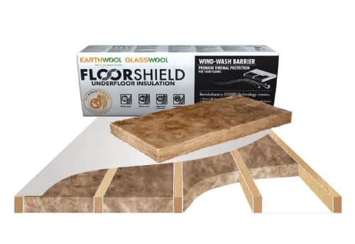 Earthwool FloorShield underfloor insulation pack and batt between joists